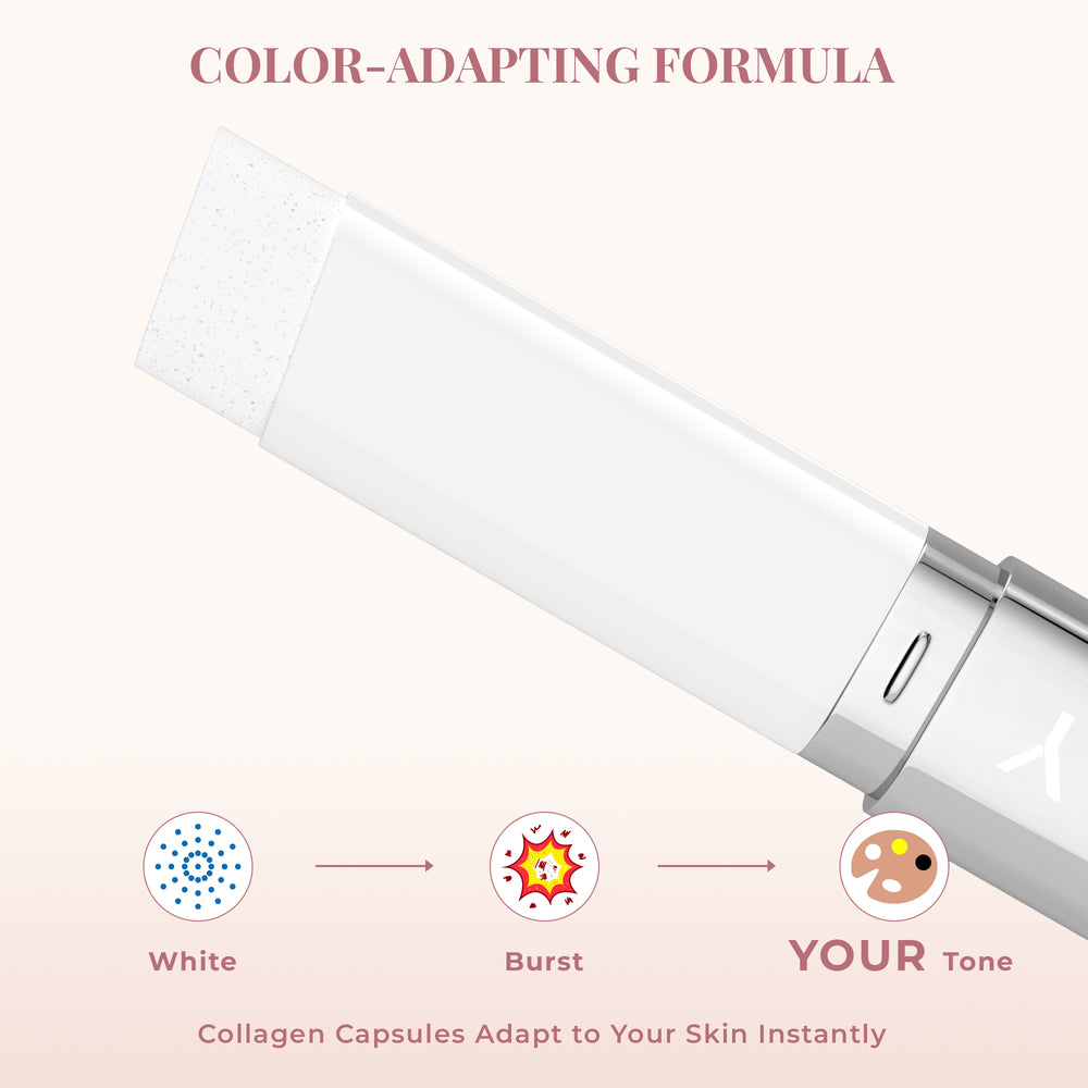 Collagen capsule with color-adapting formula on a gradient background