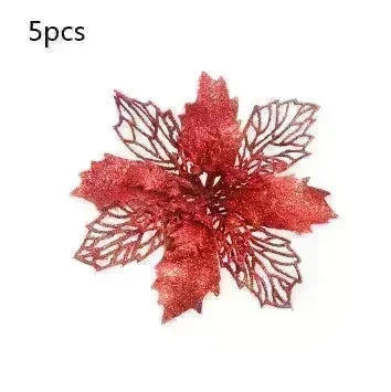 Glitter Artifical Christmas Flowers Christmas Tree Decorations For Home Fake Flowers Xmas Ornaments New Year Decor - EX-STOCK CANADA