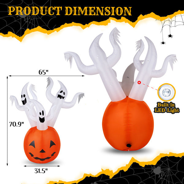 5.9 FT Halloween Inflatable Pumpkin Ghost Outdoor Decorations, Scary Blow Up Yard Decor With Built-in LED Lights For Holiday Party Yard Lawn Garden Decor Indoor Outdoor 12V EX-STOCK
