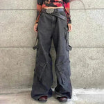 Ribbon Multi-pocket Workwear Baggy Jeans Pant For Women