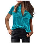 European And American Spring And Summer Pocket Short Sleeve Suede Shirt For Women