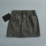 Leopard Print Mini Denim Skirt Women's High Waist Pencil Skirt - EX-STOCK CANADA