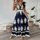 Women's Summer Flowy Maxi Dress Casual Cap Sleeve V Neck Smocked Waist Beach Sundress EX-STOCK