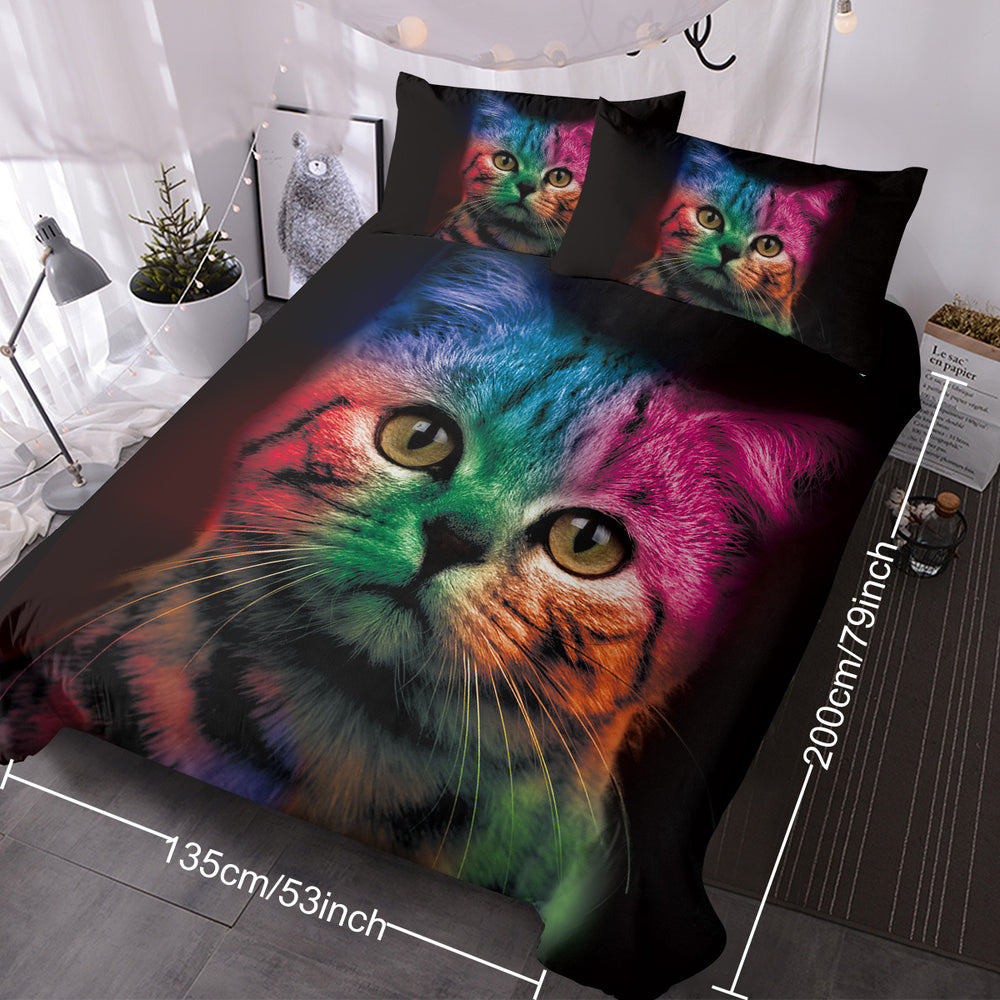 Cat Bedding For Kids Girls Boys Cute Colorful Cat Pattern Quilt Cover Bedspread 3 Piece Bold Color Black Animal Duvet Cover Set For Single Bed EX-STOCK Canada 