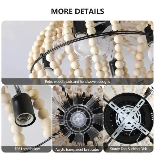 Beaded Fan Lamp Wooden Beaded Chandelier Oak White - EX-STOCK CANADA