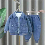Neutral Unisex Denim Suit Spring Clothes Western Style Denim Two piece for boys and girls