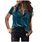 European And American Spring And Summer Pocket Short Sleeve Suede Shirt For Women