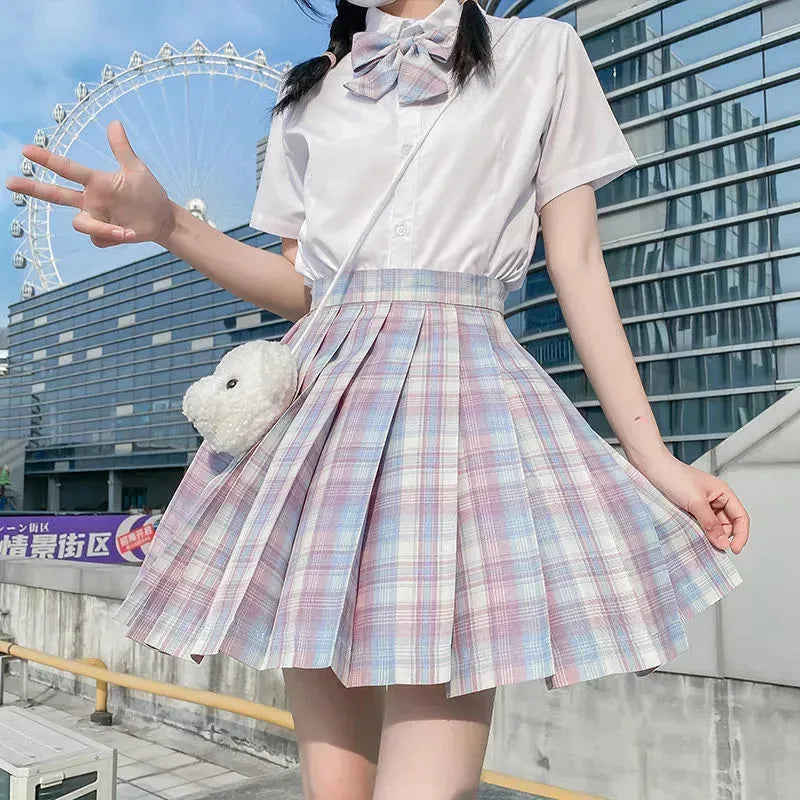 Student Jk Plaid Skirt Preppy Style Mini Pleated  Kilt Skirt - EX-STOCK CANADA