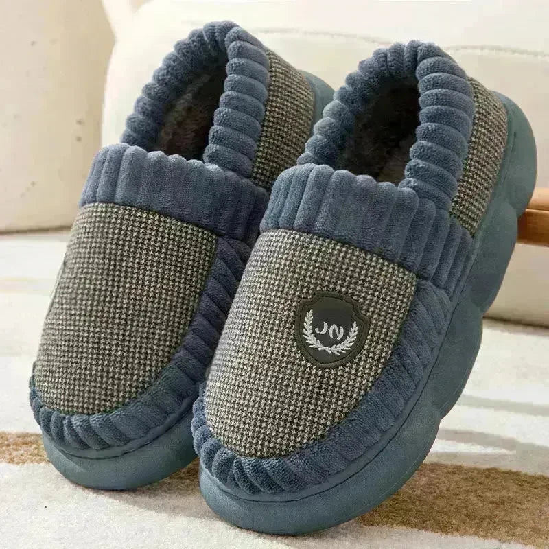 Plus Size Colorblock Plush Slippers For Women Men Winter Warm Home Slipper Indoor Thick-soled Fleece Shoes Couple - EX-STOCK CANADA