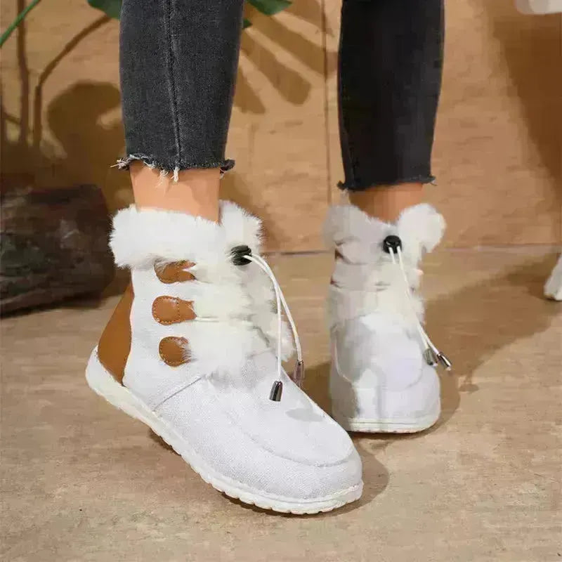 Fashion Round Toe Snow Boots Winter Warm Plush Flat Cotton Shoes Versatile Simple Short Boot For Women