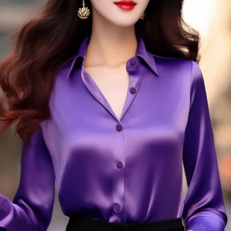 Professional Office Business Retro Unique Chic Satin Silk Blouse shirt Top for women - EX-STOCK CANADA