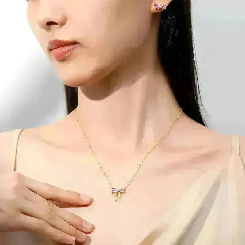 Women's Bow Zircon Necklace S925 Sterling Silver Clavicle Chain - EX-STOCK CANADA