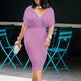 Women's Back Zipper dress Elegant Deep V Neck Wrap Bodycon Dress Pencil Midi Dress EX-STOCK