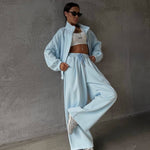 Women's Zip-Up Cardigan & Wide-Leg Sweatpants Set – Casual Athleisure Two-Piece | S–XL