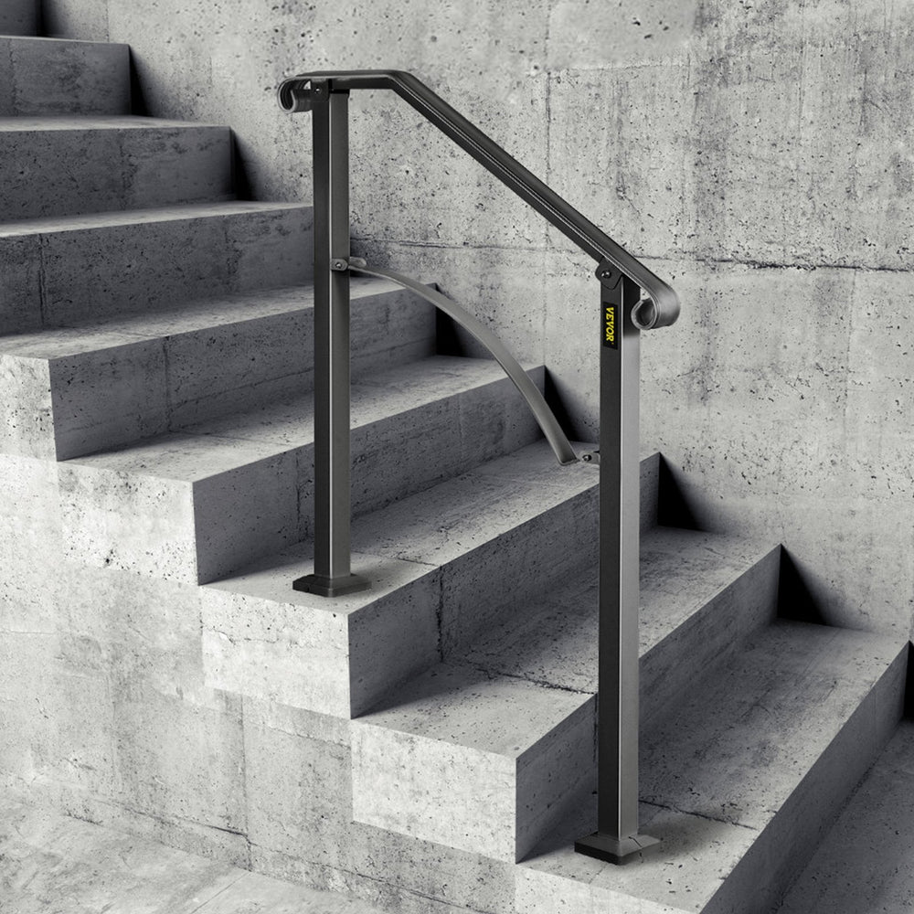 Handrails For Outdoor Steps, Fit 2 Or 3 Steps Outdoor Stair Railing, Arch 2 Wrought Iron Handrail, Flexible Porch Railing, Black Transitional Handrails For Concrete Steps Or Wooden Stairs EX-STOCK