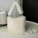 Checkerboard Plush Bucket Bag With Pearl Chain - EX-STOCK CANADA