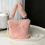 Checkerboard Plush Bucket Bag With Pearl Chain - EX-STOCK CANADA