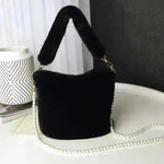 Checkerboard Plush Bucket Bag With Pearl Chain - EX-STOCK CANADA