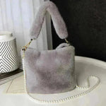 Checkerboard Plush Bucket Bag With Pearl Chain - EX-STOCK CANADA