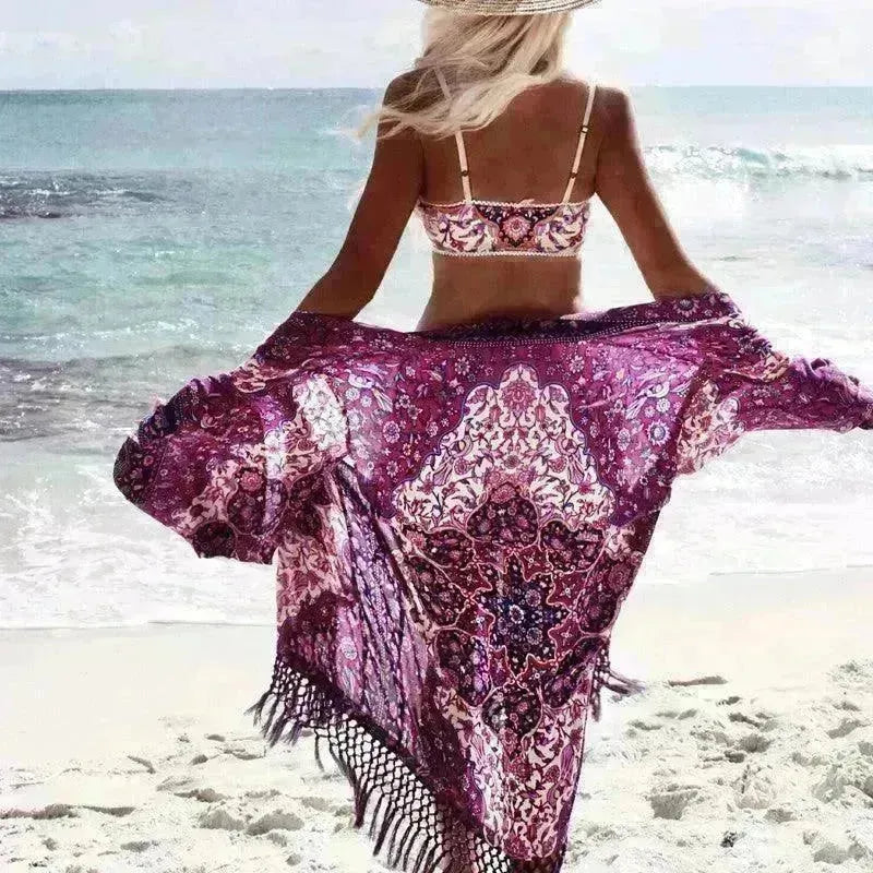 Chiffon Beach Resort Wear Purple Orientation Flower Beach Bikini - EX-STOCK CANADA