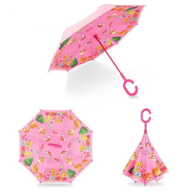 Children's Colorful Handle Reverse Umbrella Set Baby Cartoon Umbrella - EX-STOCK CANADA