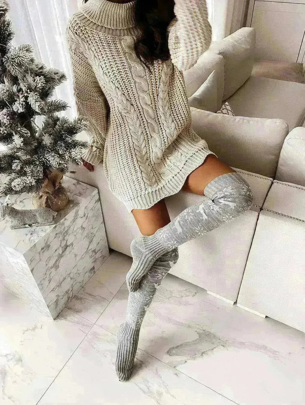 Christmas Knitted Cotton Woolen Thigh-High Deer Socks - EX-STOCK CANADA