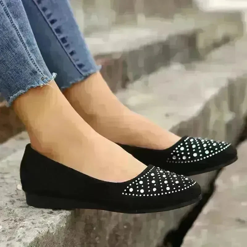 Classy Fashion Flats Shoes With Rhinestones Casual Round Toe Loafers Cozy Shoes For Women - EX-STOCK CANADA