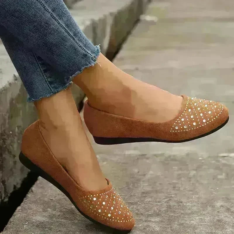 Classy Fashion Flats Shoes With Rhinestones Casual Round Toe Loafers Cozy Shoes For Women - EX-STOCK CANADA