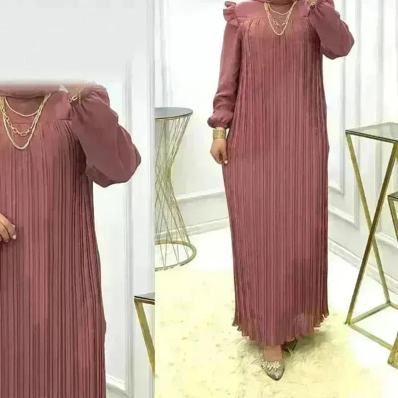 Classy Solid Color Turtleneck With Loose Abaya Dress for Arab Dubai Turkey Middle East Women - EX-STOCK CANADA