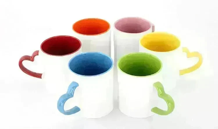 Coated Mug Heart Shaped Handle Inner Color Cup Ceramic Cup Customized - EX-STOCK CANADA