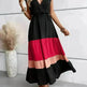 Color Block Pleated V-neck Dress Casual Polo Collar - EX-STOCK CANADA