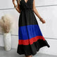 Color Block Pleated V-neck Dress Casual Polo Collar - EX-STOCK CANADA