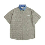 Color Contrast Patchwork Lapel Plaid Casual Short-sleeved Shirt - EX-STOCK CANADA