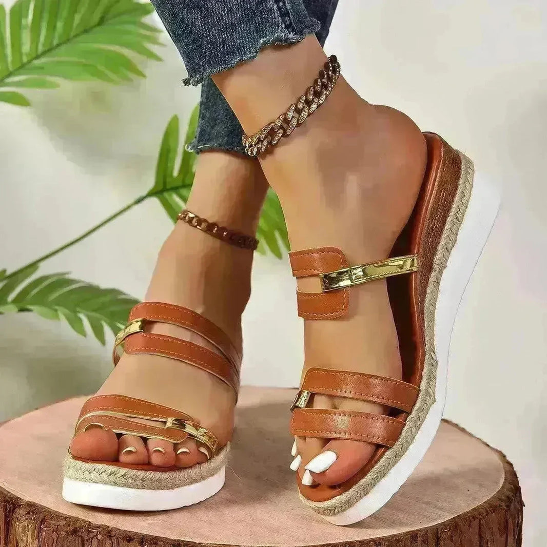 Colorblock-strap Wedges Sandals Summer Fashion Hemp Heel Slides Slippers Outdoor Thick Bottom Fish Mouth Shoes For Women - EX-STOCK CANADA