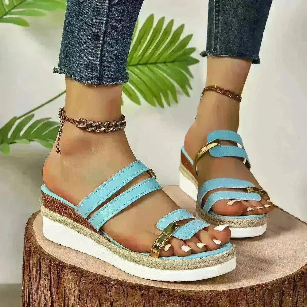 Colorblock-strap Wedges Sandals Summer Fashion Hemp Heel Slides Slippers Outdoor Thick Bottom Fish Mouth Shoes For Women - EX-STOCK CANADA
