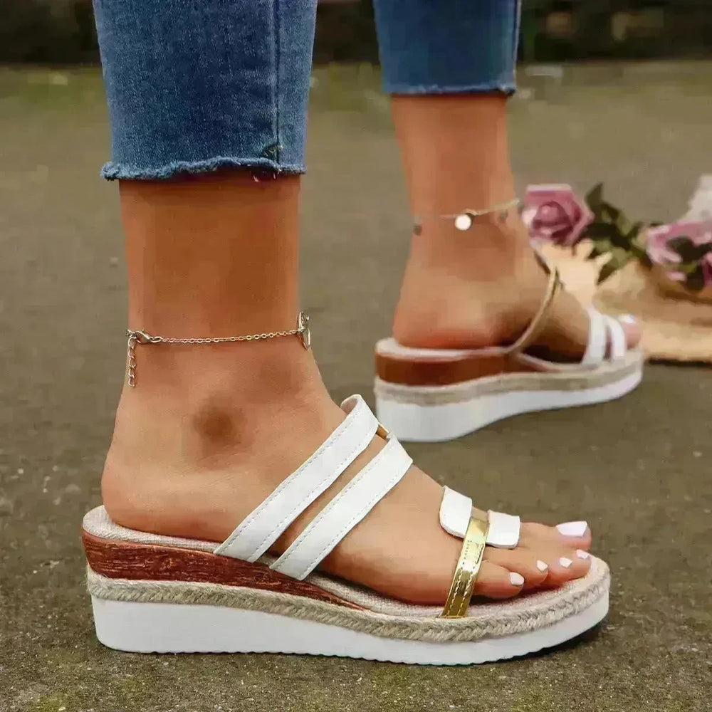 Colorblock-strap Wedges Sandals Summer Fashion Hemp Heel Slides Slippers Outdoor Thick Bottom Fish Mouth Shoes For Women - EX-STOCK CANADA