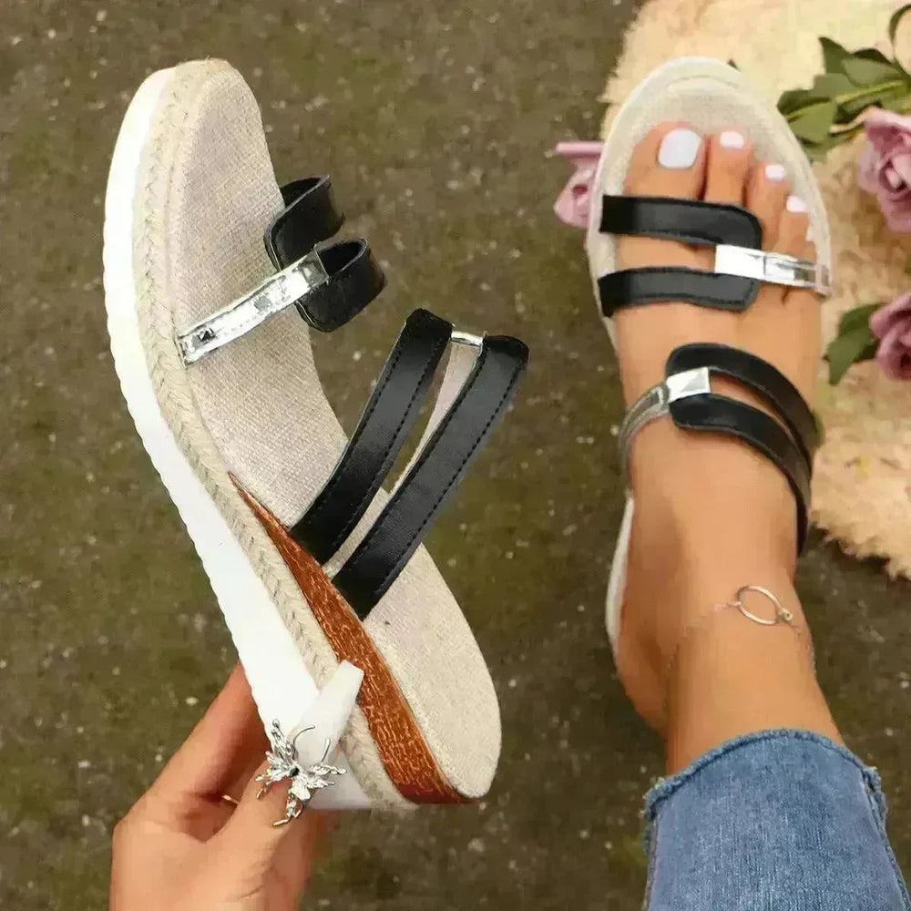 Colorblock-strap Wedges Sandals Summer Fashion Hemp Heel Slides Slippers Outdoor Thick Bottom Fish Mouth Shoes For Women - EX-STOCK CANADA