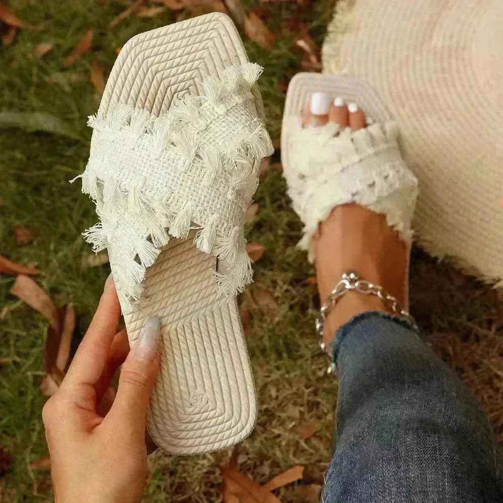 Comfortable EVA Beach Tassel Flat Flip Flop Sandals Fashion Slippers for Women - EX-STOCK CANADA