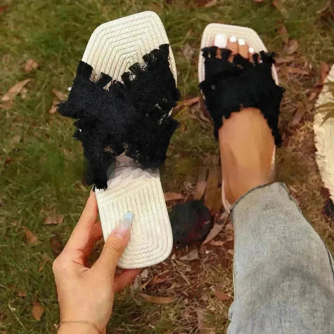 Comfortable EVA Beach Tassel Flat Flip Flop Sandals Fashion Slippers for Women - EX-STOCK CANADA