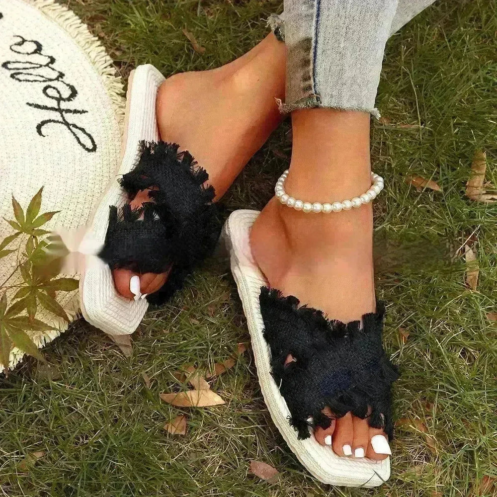 Comfortable EVA Beach Tassel Flat Flip Flop Sandals Fashion Slippers for Women - EX-STOCK CANADA