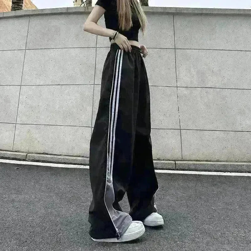 Contrast Color Side Striped Black Pants For Women - EX-STOCK CANADA