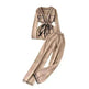 Contrast Color Suit Women's Long Sleeve V-neck Lace-up Knitwear Draping Wide Leg Trousers Two-piece Set - EX-STOCK CANADA
