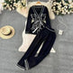 Contrast Color Suit Women's Long Sleeve V-neck Lace-up Knitwear Draping Wide Leg Trousers Two-piece Set - EX-STOCK CANADA