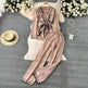 Contrast Color Suit Women's Long Sleeve V-neck Lace-up Knitwear Draping Wide Leg Trousers Two-piece Set - EX-STOCK CANADA