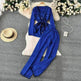 Contrast Color Suit Women's Long Sleeve V-neck Lace-up Knitwear Draping Wide Leg Trousers Two-piece Set - EX-STOCK CANADA