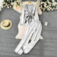 Contrast Color Suit Women's Long Sleeve V-neck Lace-up Knitwear Draping Wide Leg Trousers Two-piece Set - EX-STOCK CANADA