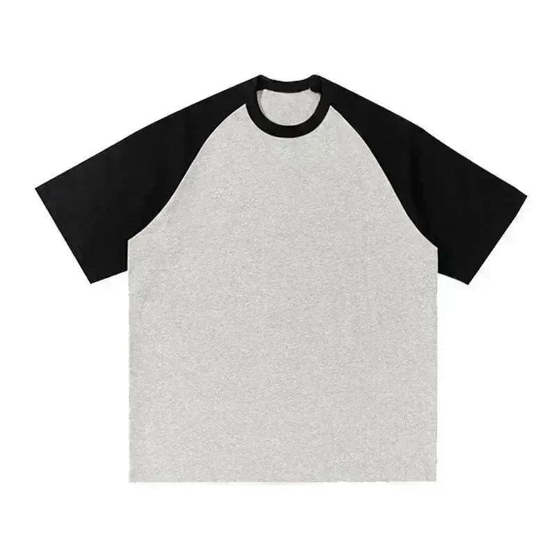 Cotton Color-matching Raglan Sleeves Loose-fitting Casual T-shirt - EX-STOCK CANADA