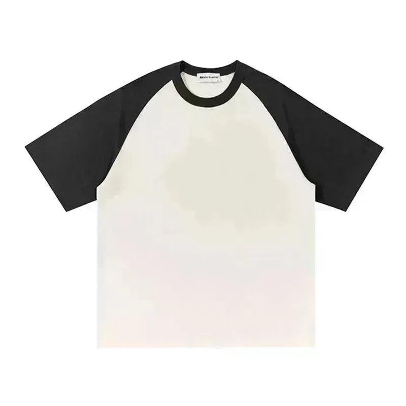 Cotton Color-matching Raglan Sleeves Loose-fitting Casual T-shirt - EX-STOCK CANADA