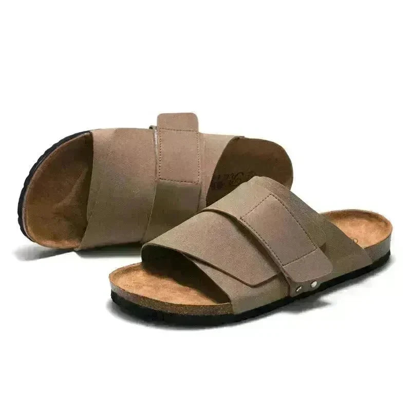 Couple Beach Wear Leather Surface Cork Sandals - EX-STOCK CANADA
