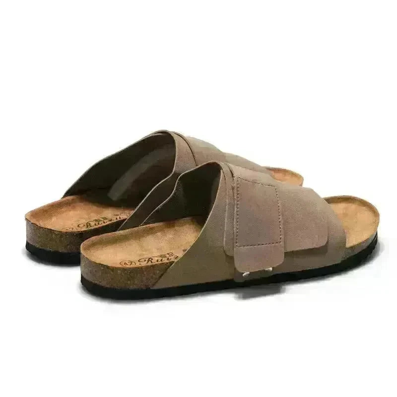 Couple Beach Wear Leather Surface Cork Sandals - EX-STOCK CANADA